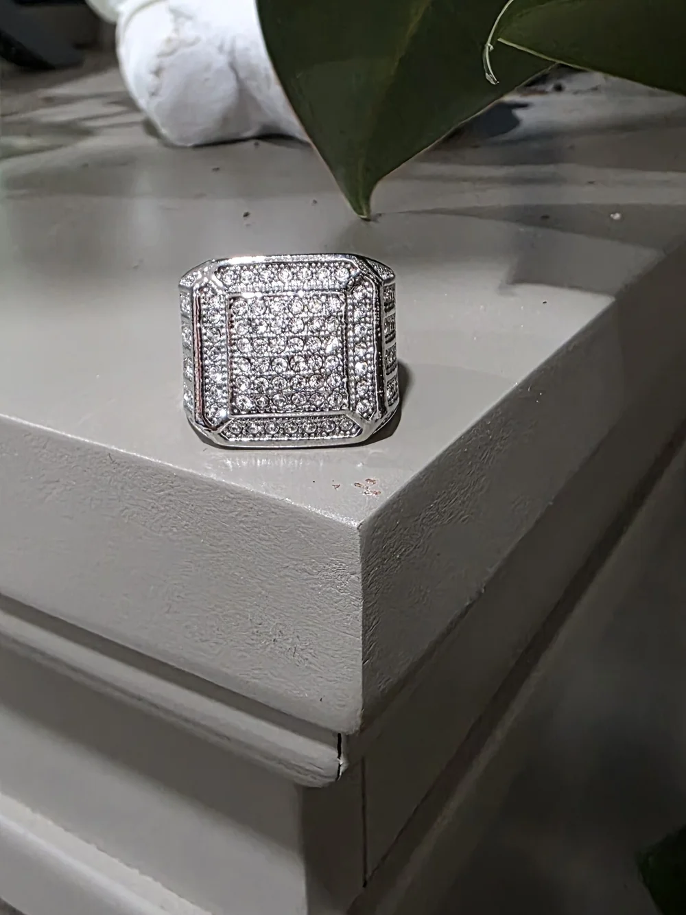 Silver Plated Diamond-Style Silver CZ Men's Statement Ring - Silver